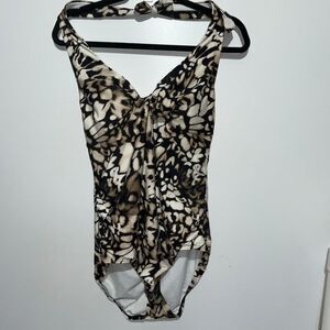 Calvin Klein Women's Multicolor Halter Twist Front One Piece Swimsuit Size 16